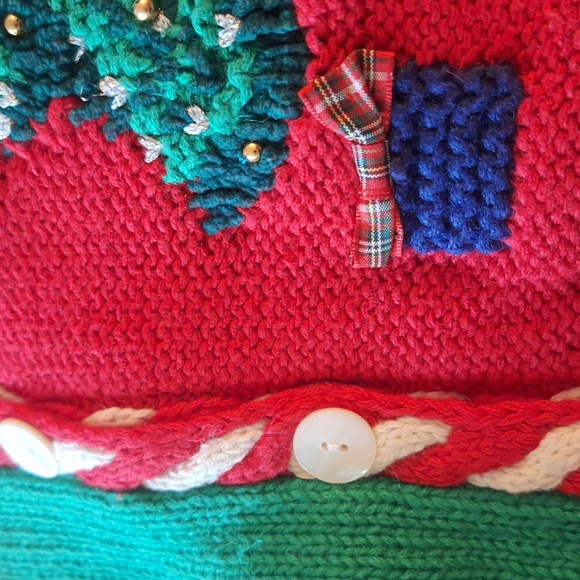 Red Hand Knitted Xmas Cardigan Size Med/ Large - Picture 10 of 10